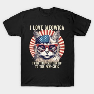 4th July Cat Lover, I Love Meowica Funny Patriotic Cat T-Shirt